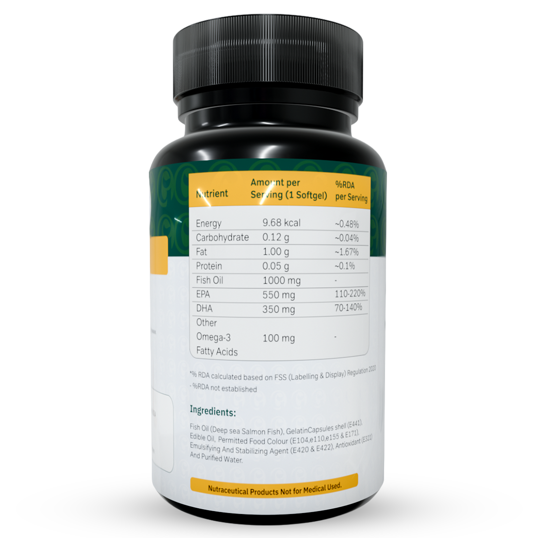 Triple Strength Omega 3 Fish Oil Capsules with 550 EPA & 350 DHA