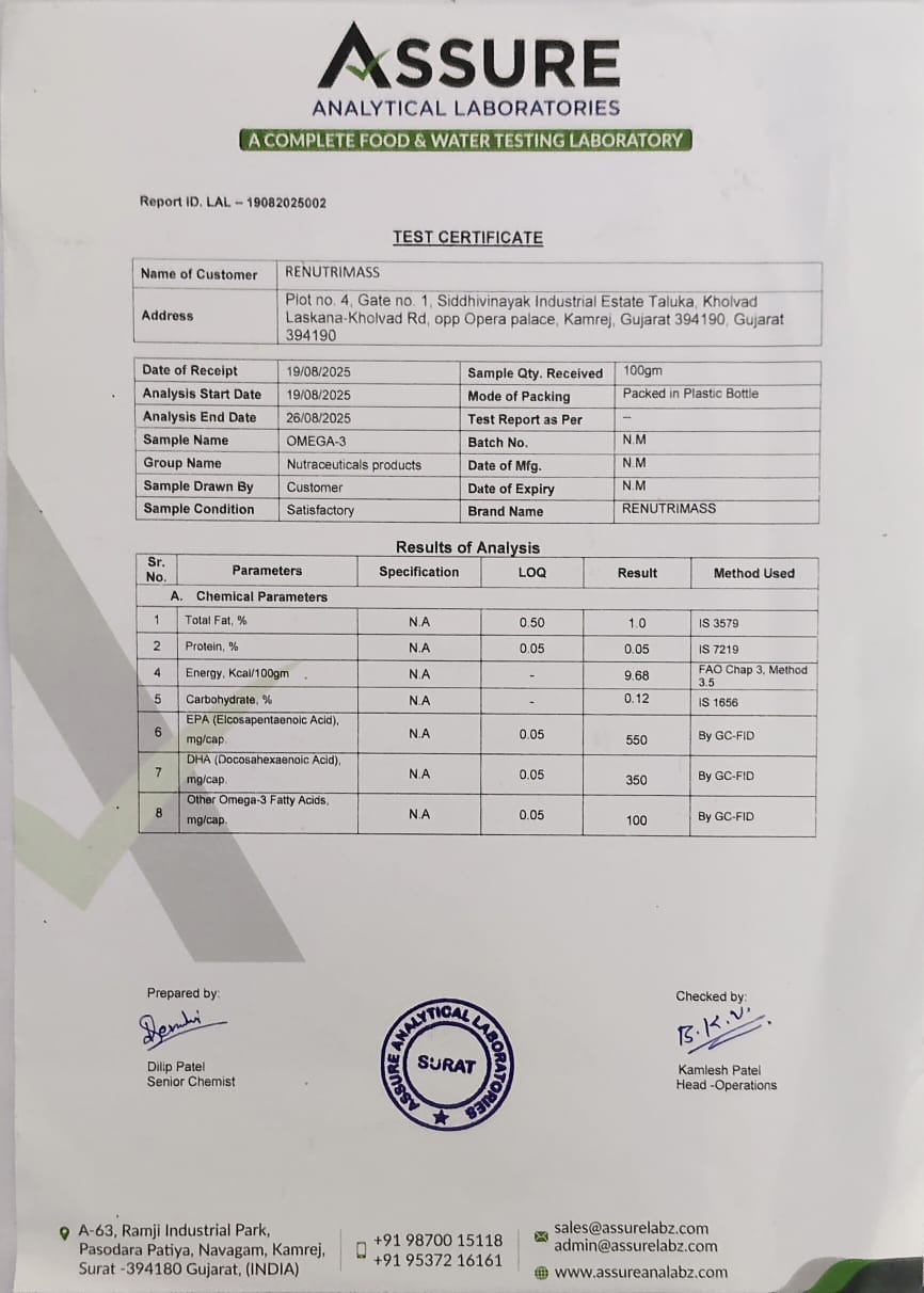 Triple Strength Omega 3 Fish Oil Capsules with  550 EPA & 350 DHA