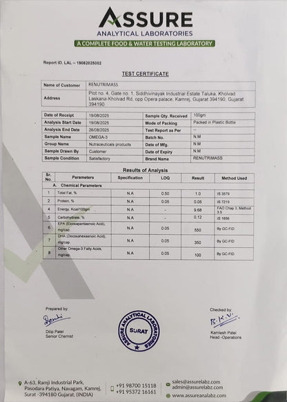 Triple Strength Omega 3 Fish Oil Capsules with  550 EPA & 350 DHA