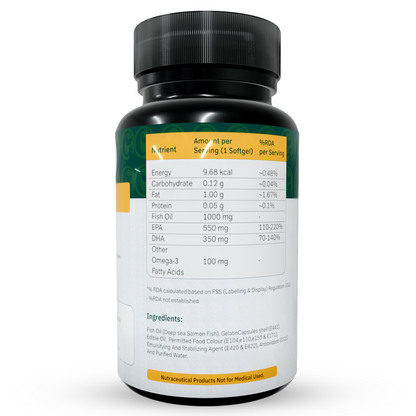 Triple Strength Omega 3 Fish Oil Capsules with  550 EPA & 350 DHA