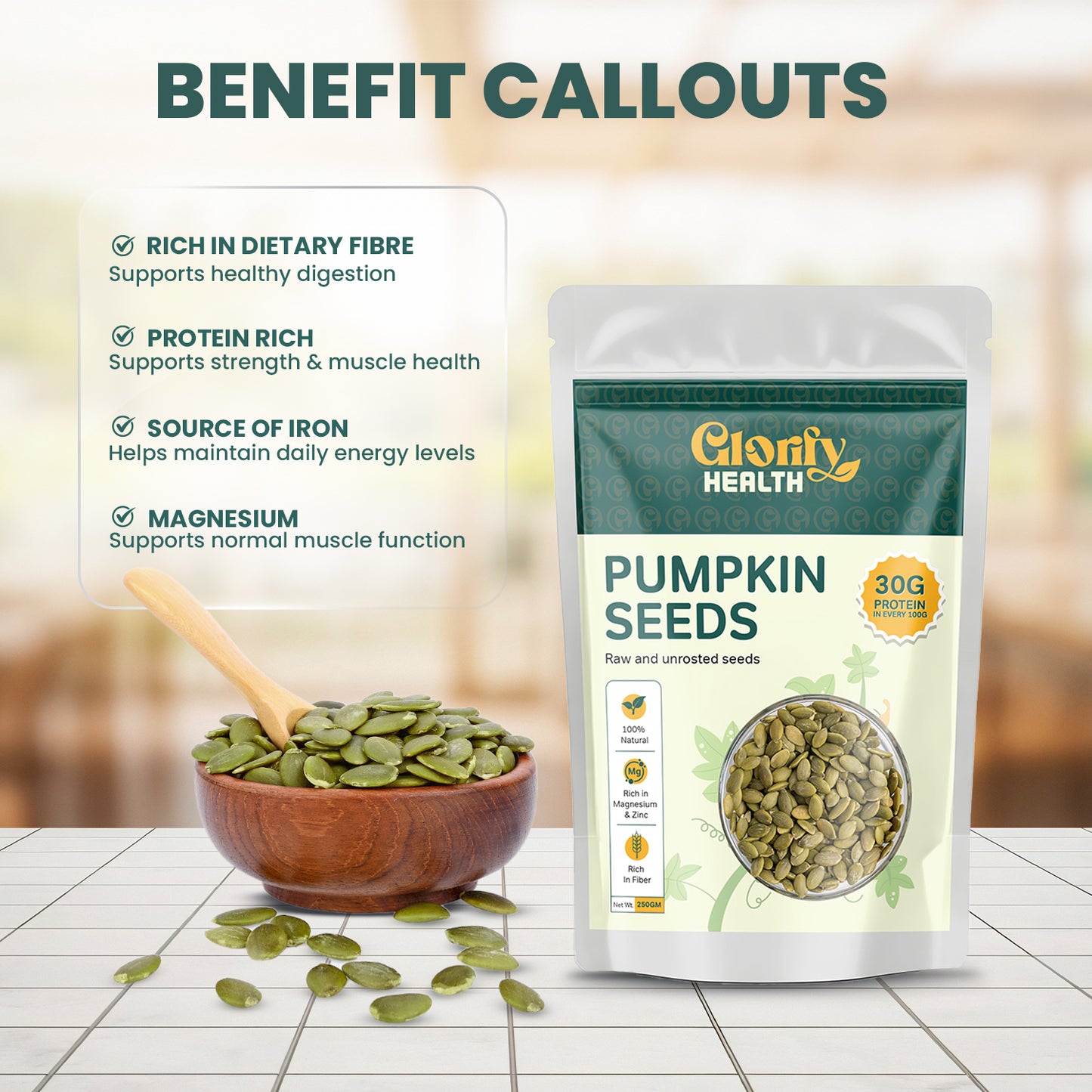 Raw Pumpkin Seeds 250g – High Protein, Natural | GlorifyHealth